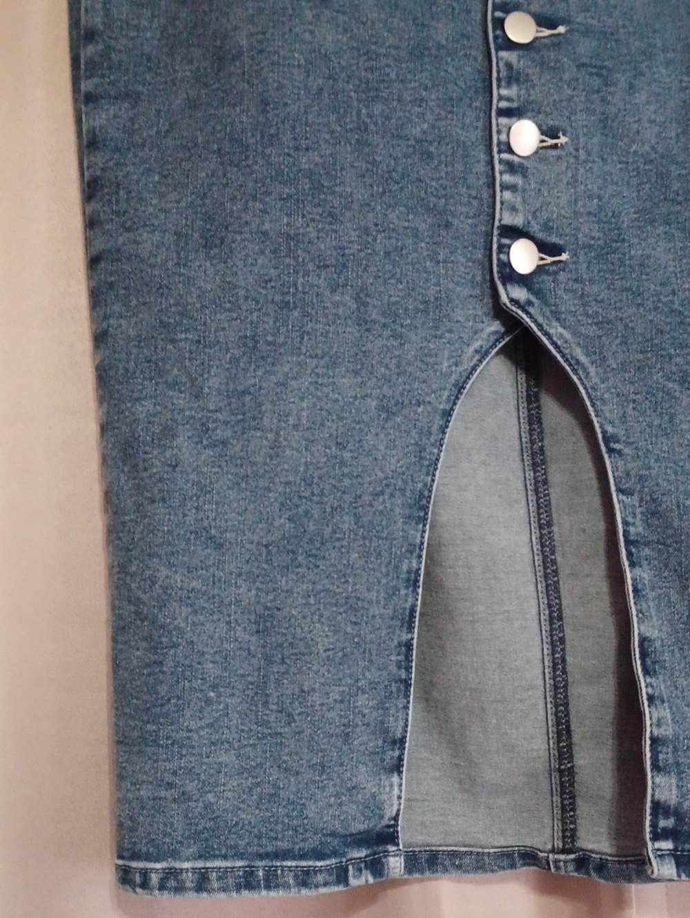 Flamingals Medium Wash Denim Button Front Split Hem Midi Skirt Pockets Stretch M - Picture 8 of 15